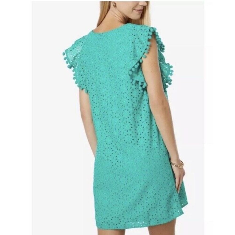 Lilly Pulitzer Astara Dress Eyelet Flutter Sleeve Water Lilly Green NWT Sz M - Picture 3 of 11